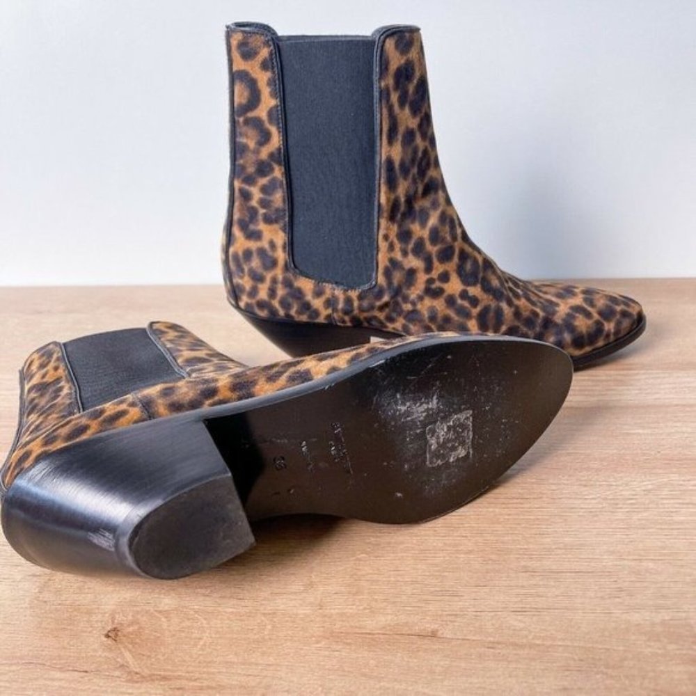 Saint Laurent West Chelsea Leopard Western Ankle Boots Size 38 - Picture 7 of 10